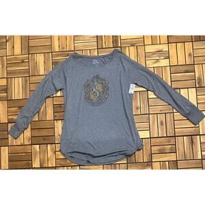 Hufflepuff Universal Studios T-Shirt Women's L Gray Long Sleeve Rhinestone New